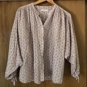 Doen O’Keeffe top- peach Martha’s garden print